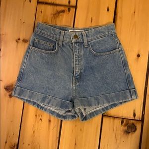 American Apparel high waste light wash jean shorts